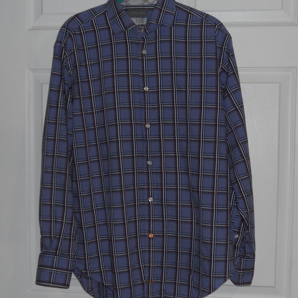Thomas Dean M Blue Plaid L/S Button Down Shirt